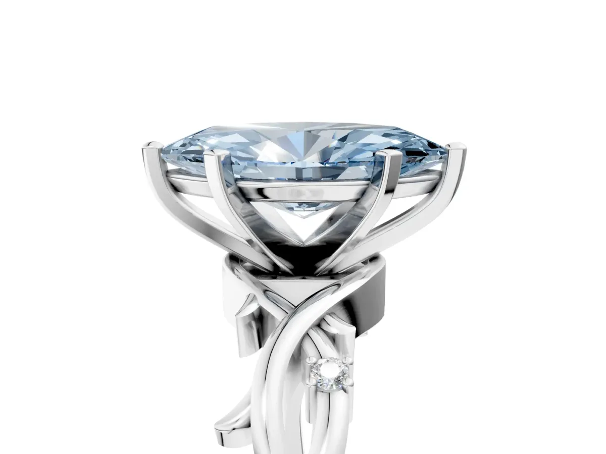 Fancy Blue Marquise Cut Diamond Solitaire Ring with Twisted Band and Prong Setting Silver