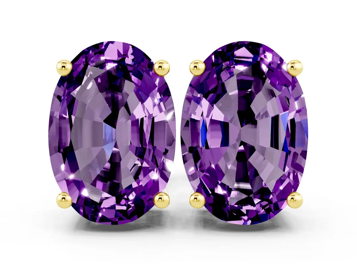 Oval Cut Amethyst Stud Earrings Yellow gold