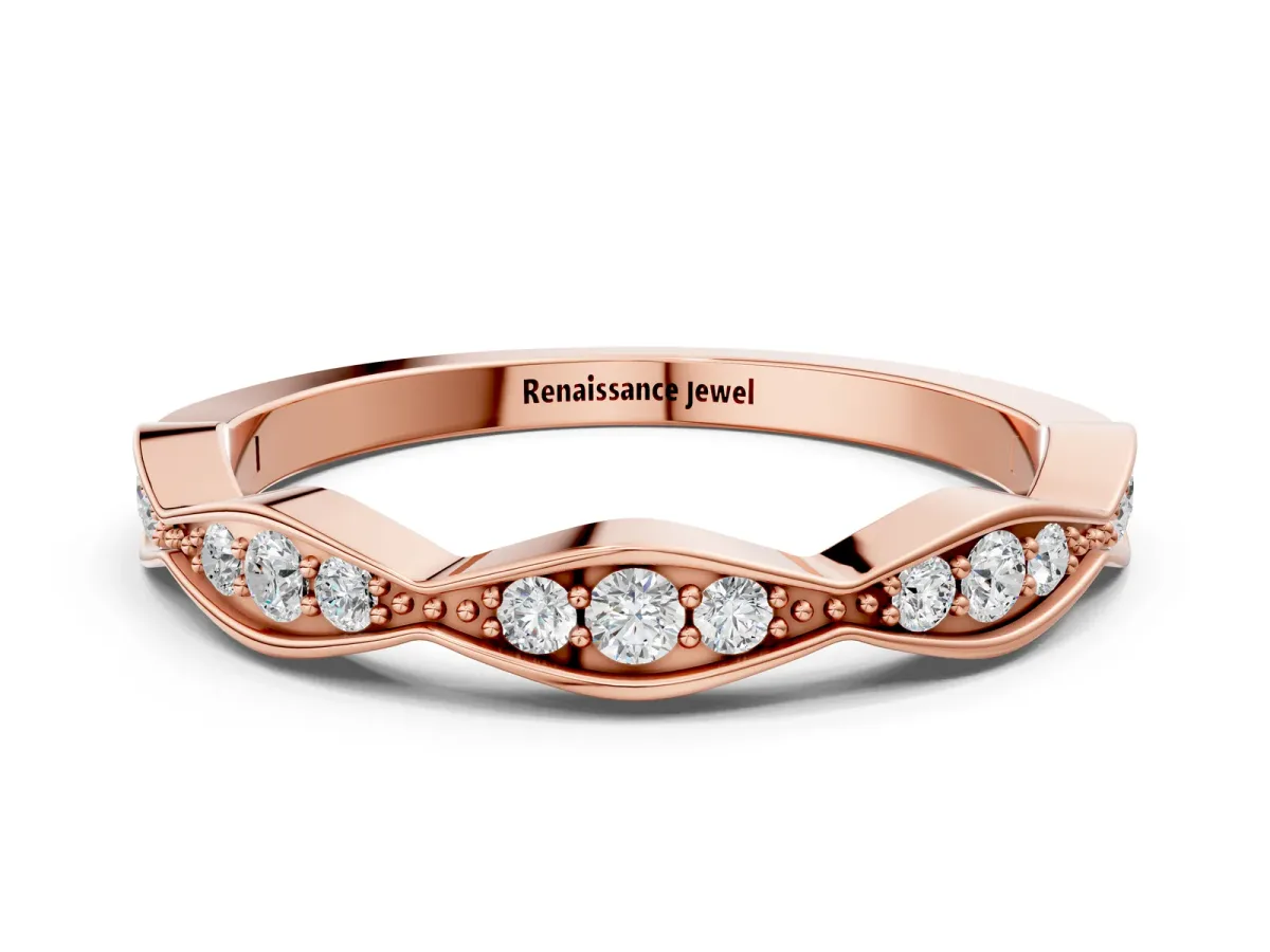 Round Diamond Scalloped Pavé Eternity Band Rose gold