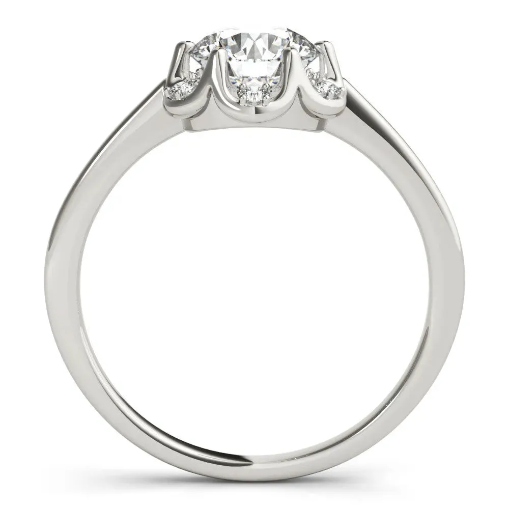 Round Cut Brilliant Halo Solitaire Ring with Scalloped Prong Setting Silver