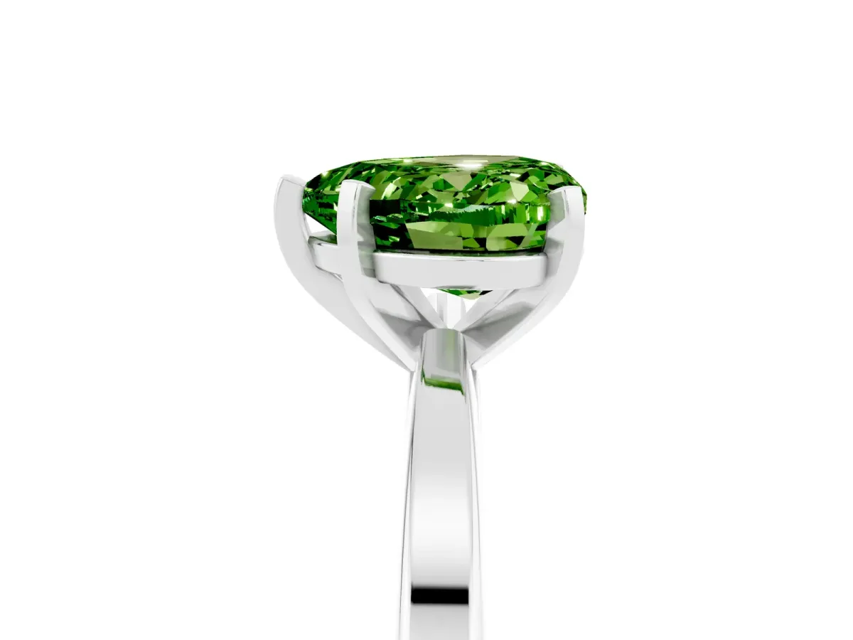 Heart Cut Peridot Solitaire Engagement Ring with Classic Band and Four-Prong Setting Silver