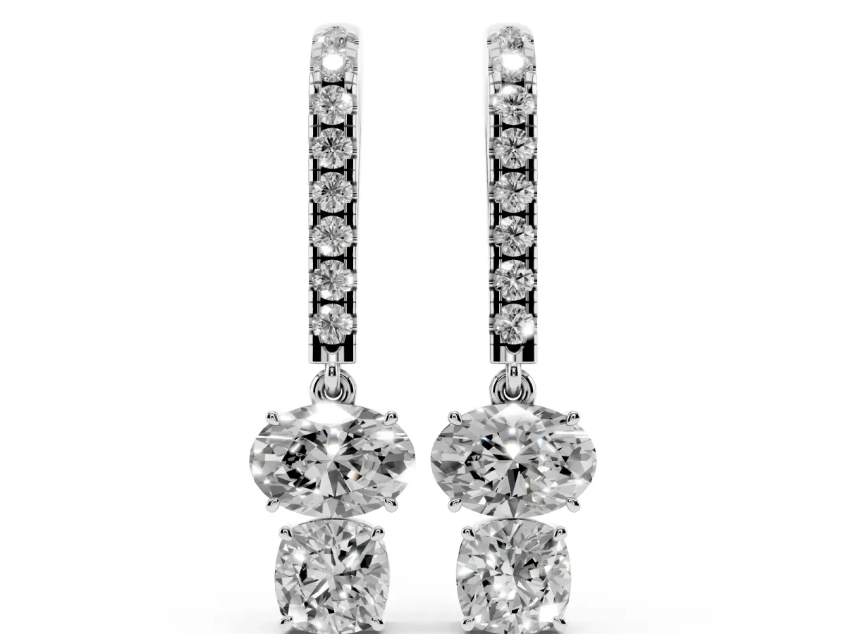 Oval Cut Diamond Multi-Shape Hook Drop Earrings White gold