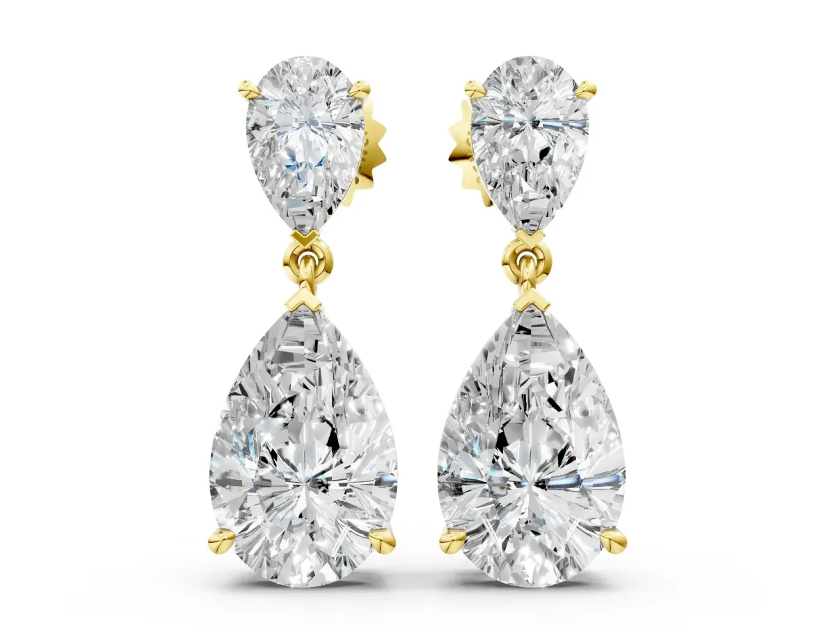 Pear Cut Diamond Two Stone Drop Earrings Yellow gold