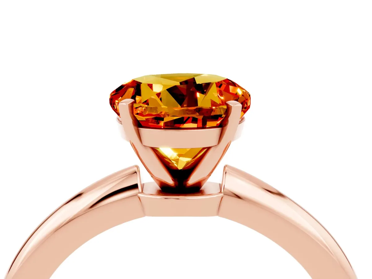 Round Cut Citrine Solitaire Ring with Six-Prong Setting and Classic Band Rose gold