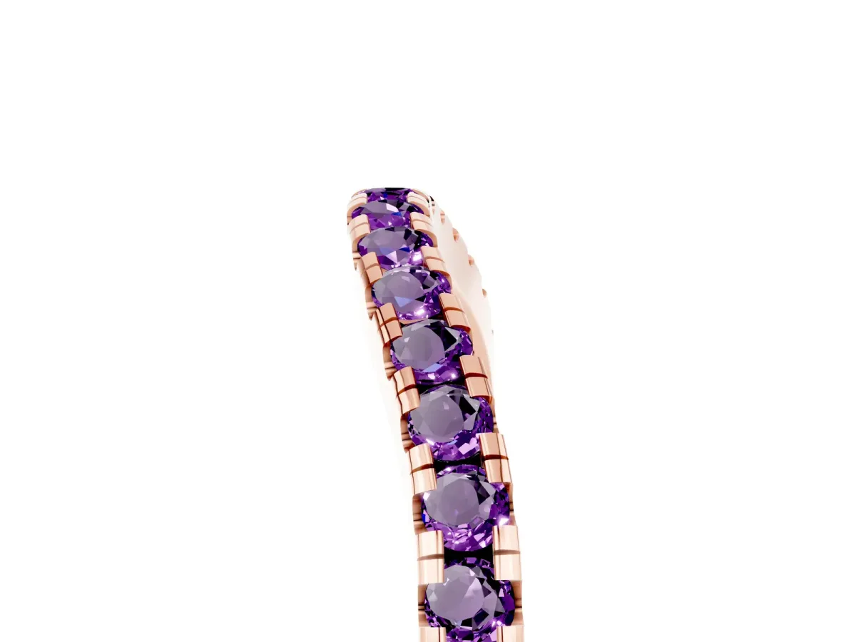 Round Amethyst Pavé Half Eternity Band with Shared Prong Setting Rose gold