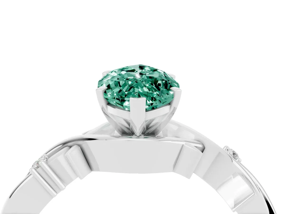 Marquise Cut Green Sapphire Solitaire Ring with Twisted Band and Prong Setting Silver