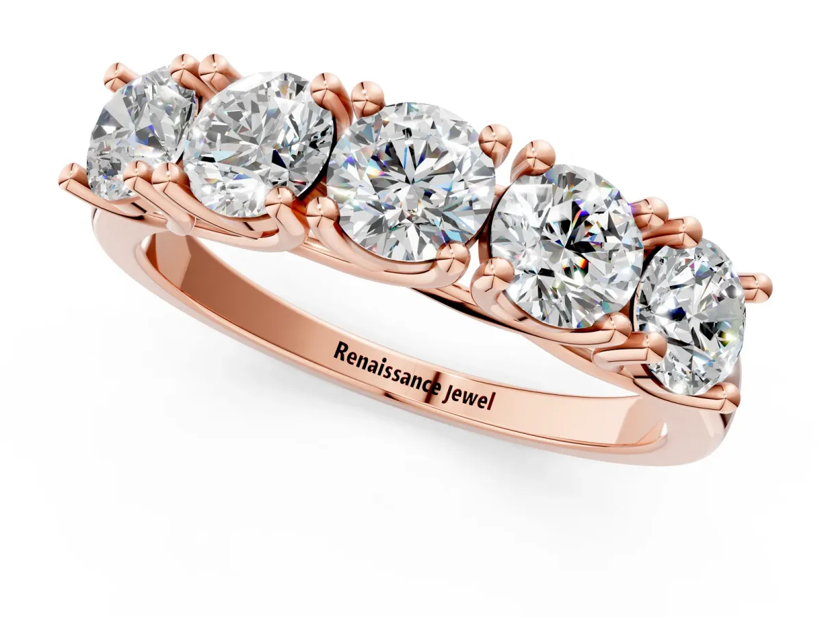 Five-Stone Round Diamond Prong-Set White Gold Band Rose gold