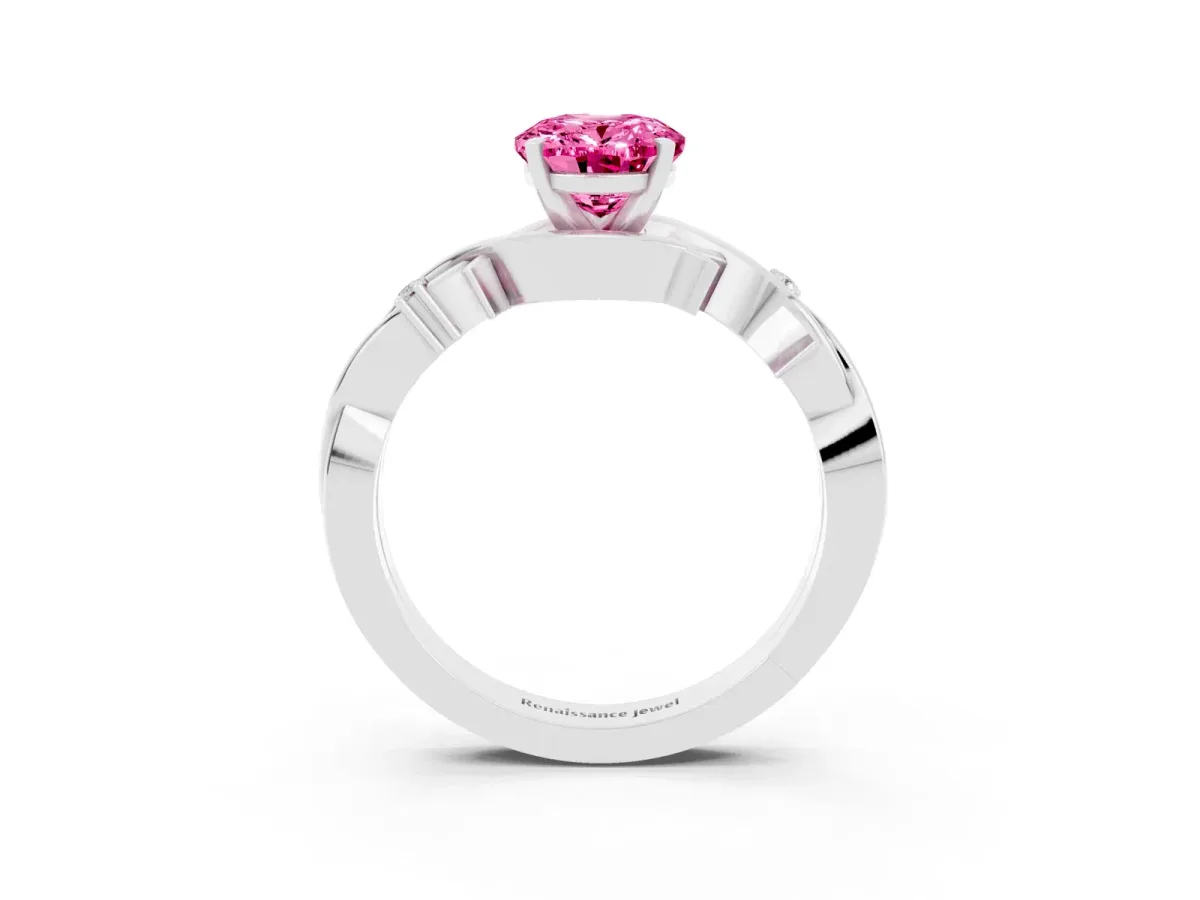 Oval Cut Pink Sapphire Solitaire Ring with Twisted Band and Prong Setting Silver