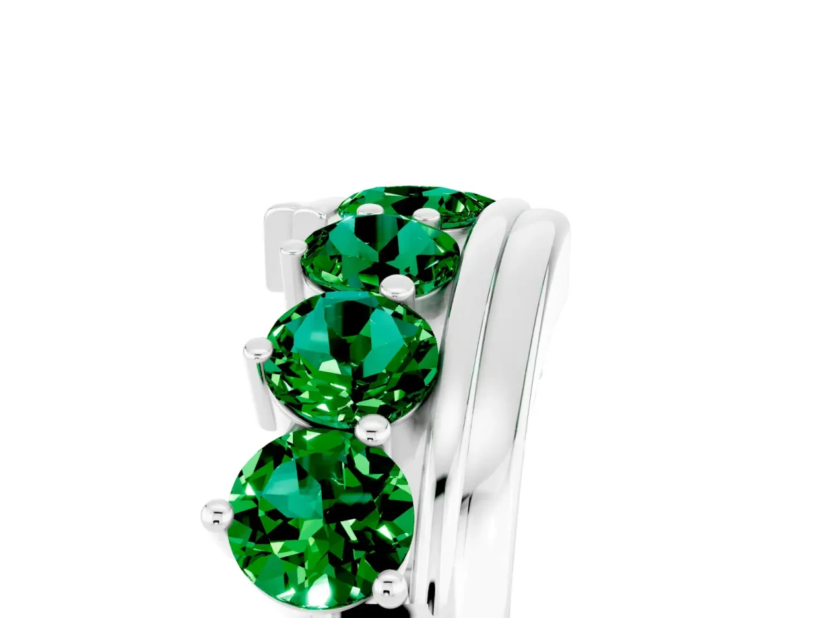 Round Emerald Wave Band with Channel and Shared Prong Setting White gold