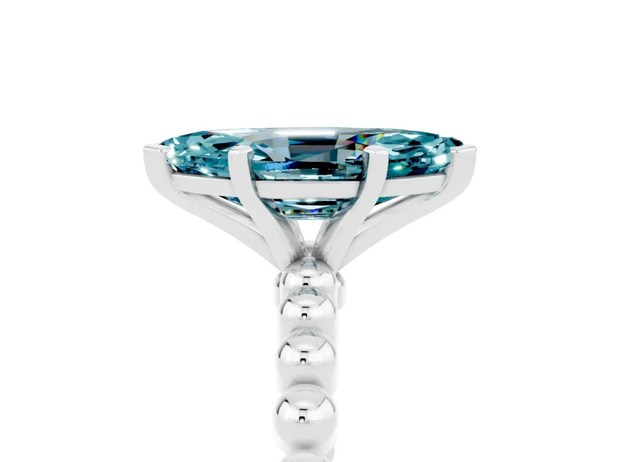 Marquise Cut Blue Topaz Solitaire Ring with Beaded Band and Prong Setting Silver