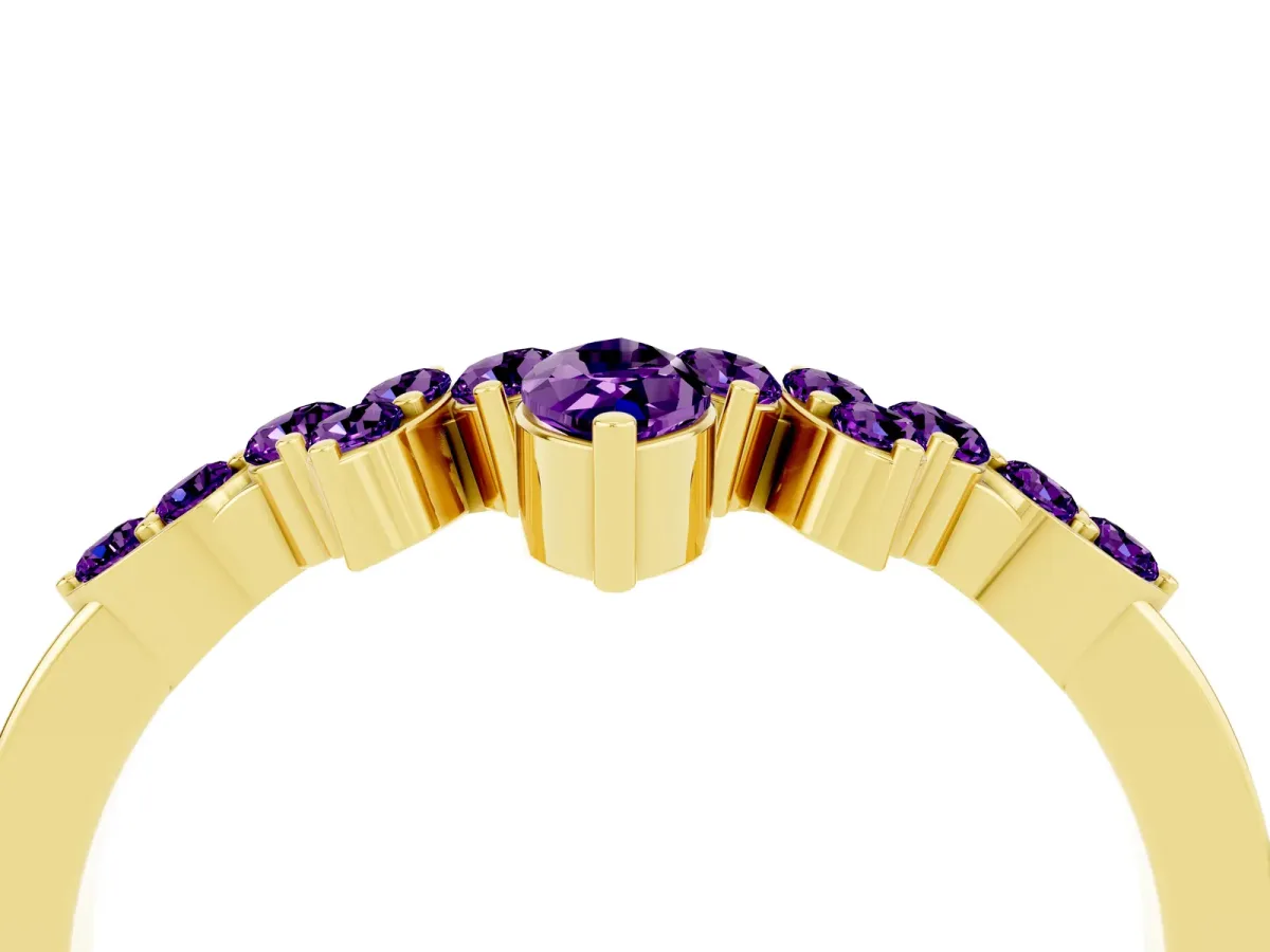 Marquise and Round Amethyst Chevron Band with Prong Setting Yellow gold
