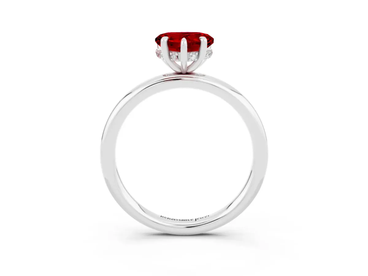 Heart Cut Ruby Solitaire Ring with Thin Band and Four-Prong Setting White gold