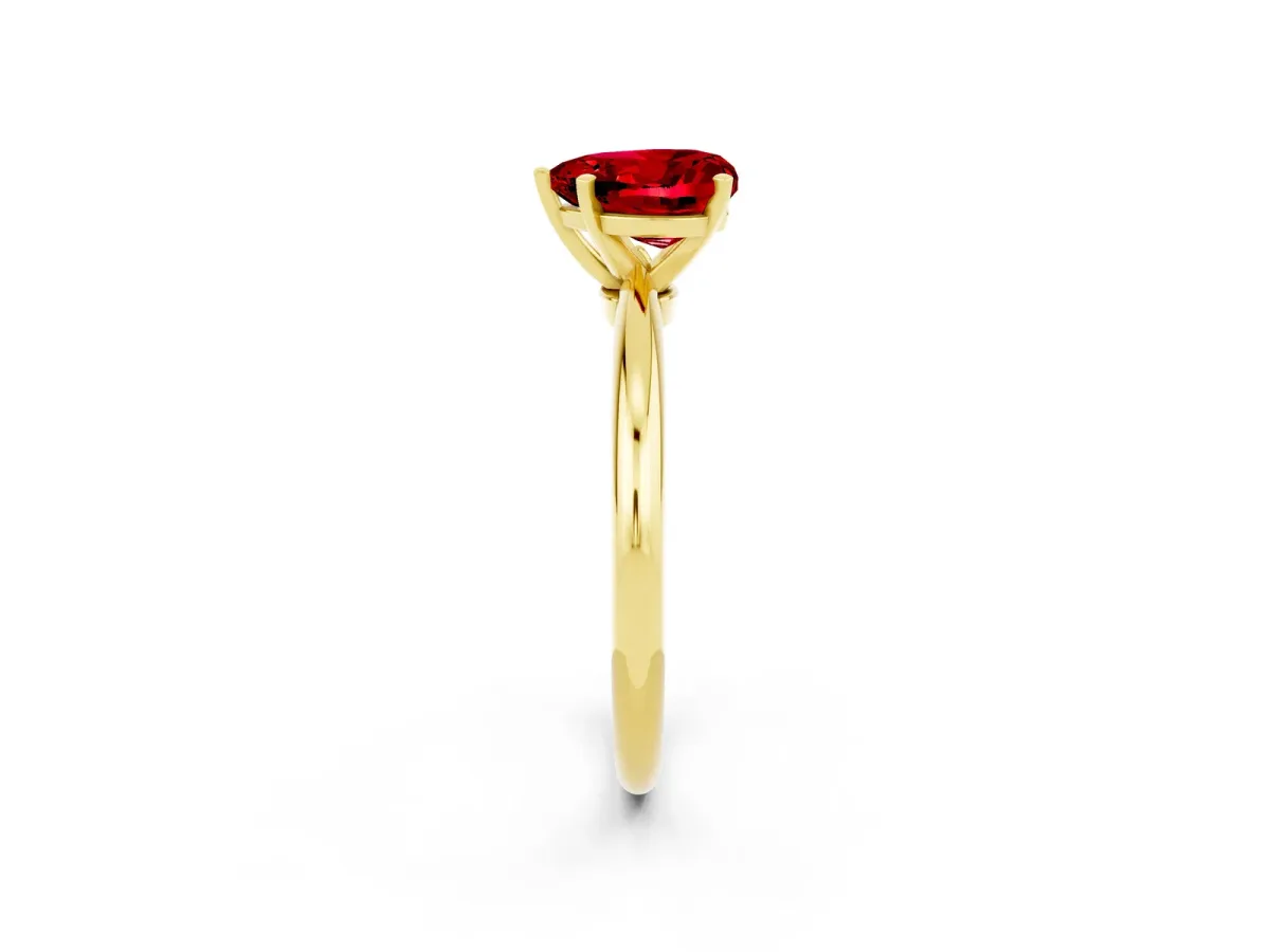 Heart Cut Ruby Solitaire Ring with Six-Prong Setting and Classic Band Yellow gold