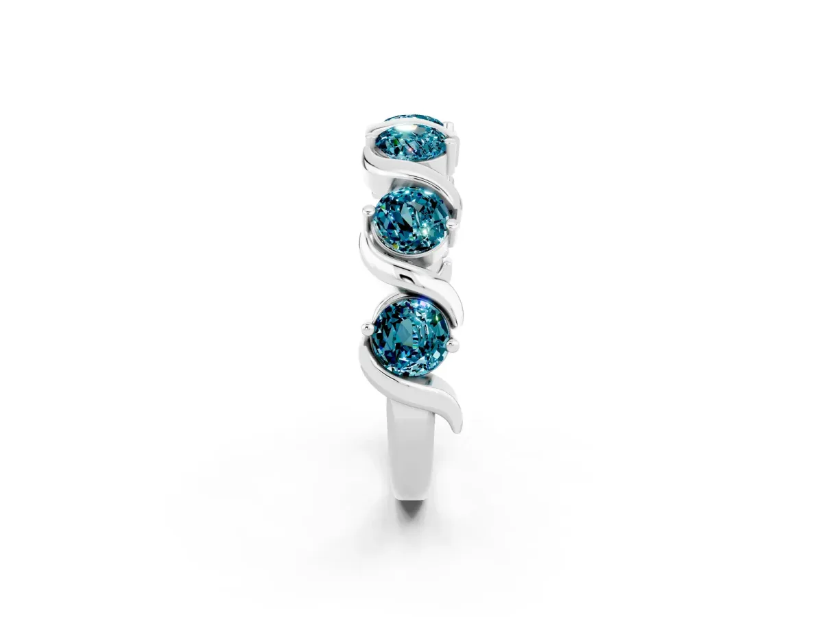 Six-Stone Round Blue Topaz Wave Band with Shared Prong Setting White gold