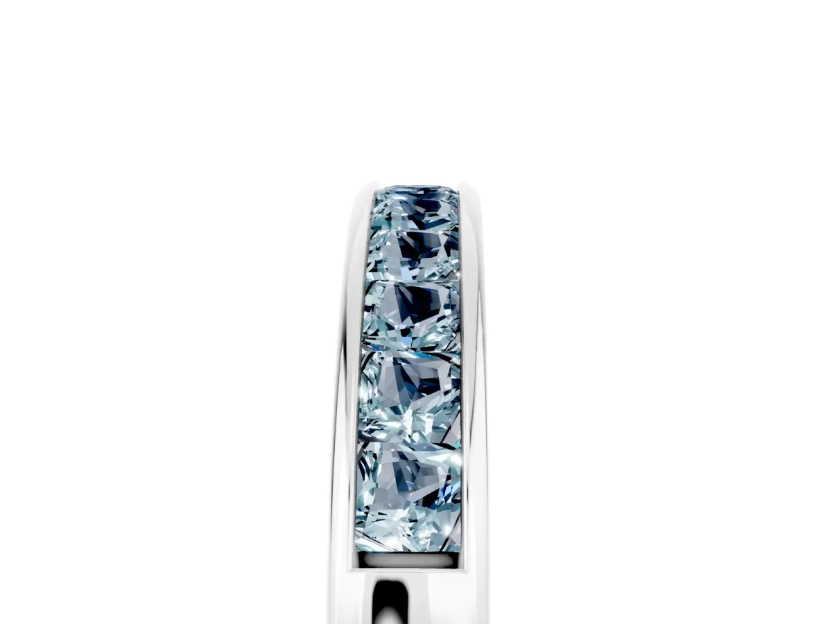 Channel Set Princess Cut Aquamarine Eternity Band Silver