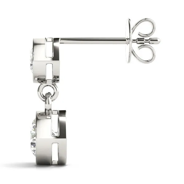 Bezel-Set Round Cut Drop Earrings with Post Back White gold