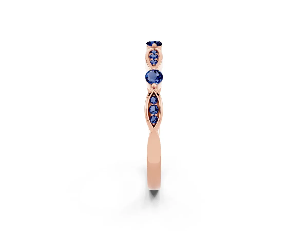 Marquise and Round Blue Sapphire Milgrain Band with Bezel Setting Rose gold