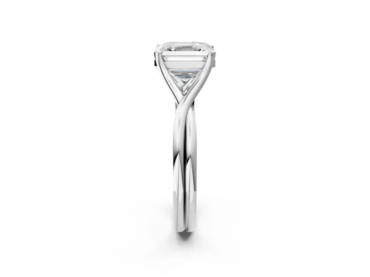 Asscher Cut Diamond Solitaire Twist Band Prong Setting Ring Platinum