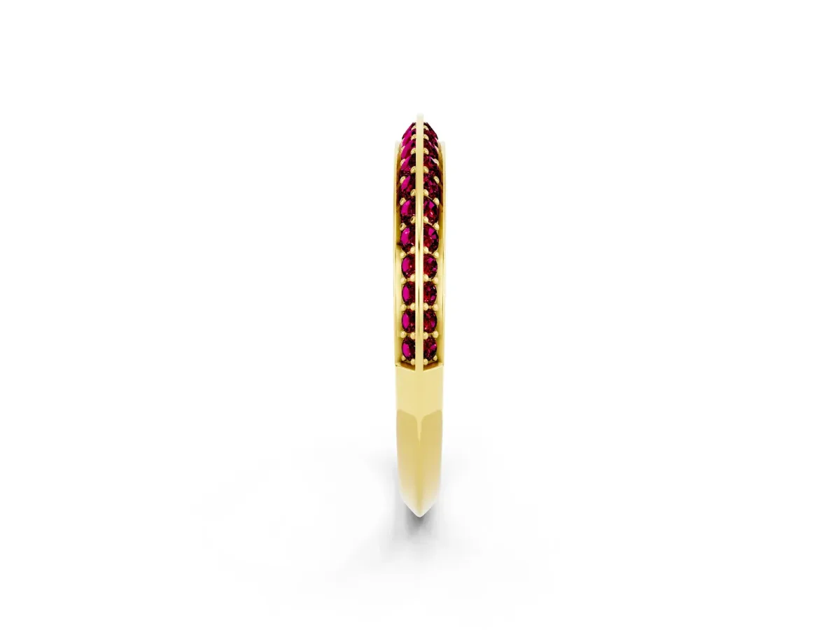 Double Row Pavé Round Garnet Eternity Band with Channel Setting Yellow gold