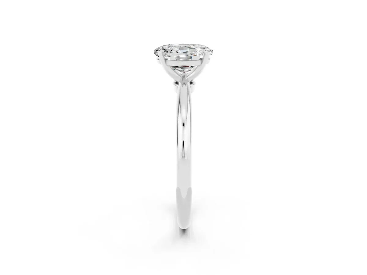 Oval Cut Moissanite Solitaire Ring with Six-Prong Setting and Classic Band Silver