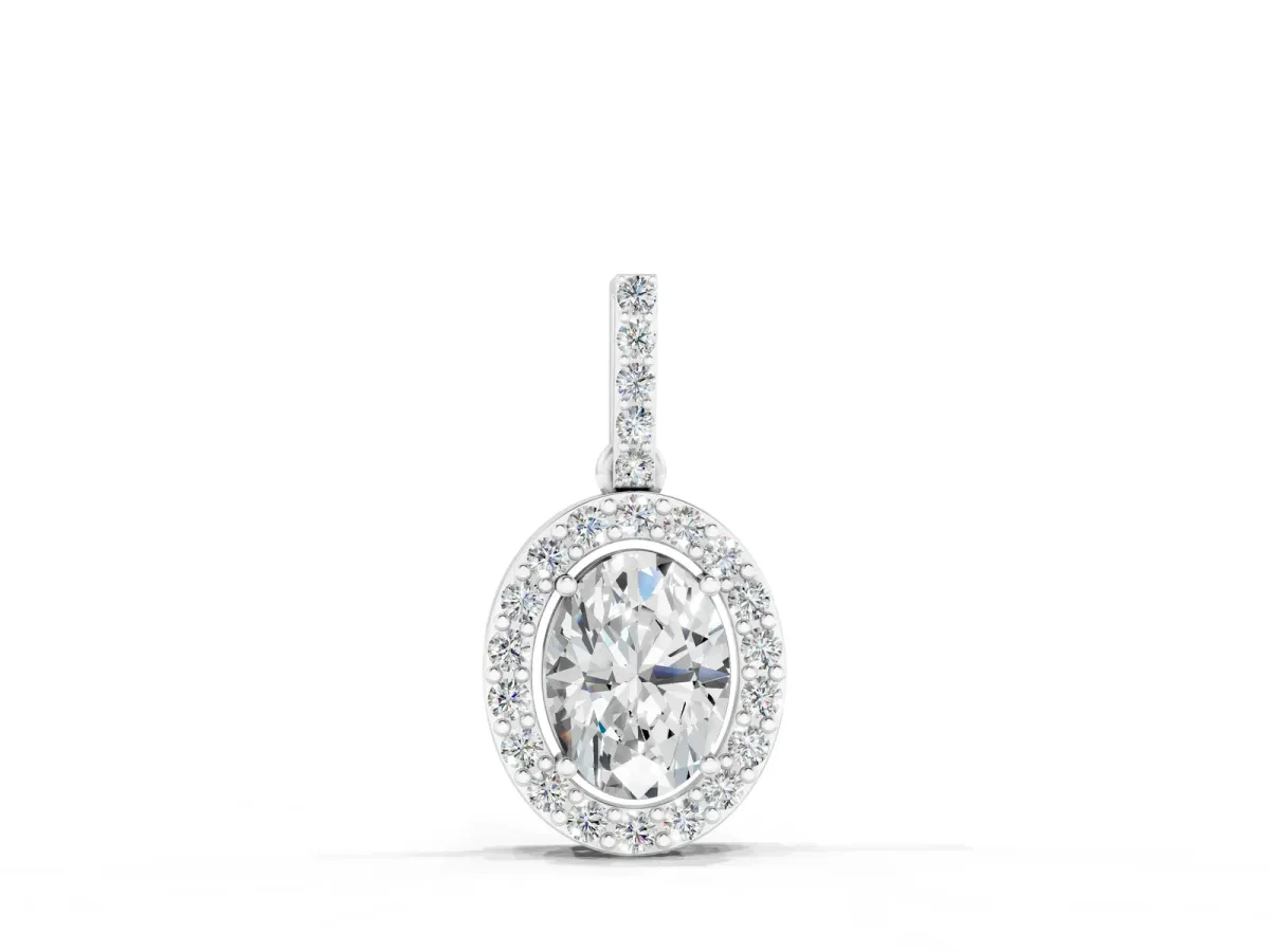 Halo Oval Diamond Pendant with Prong Setting White gold