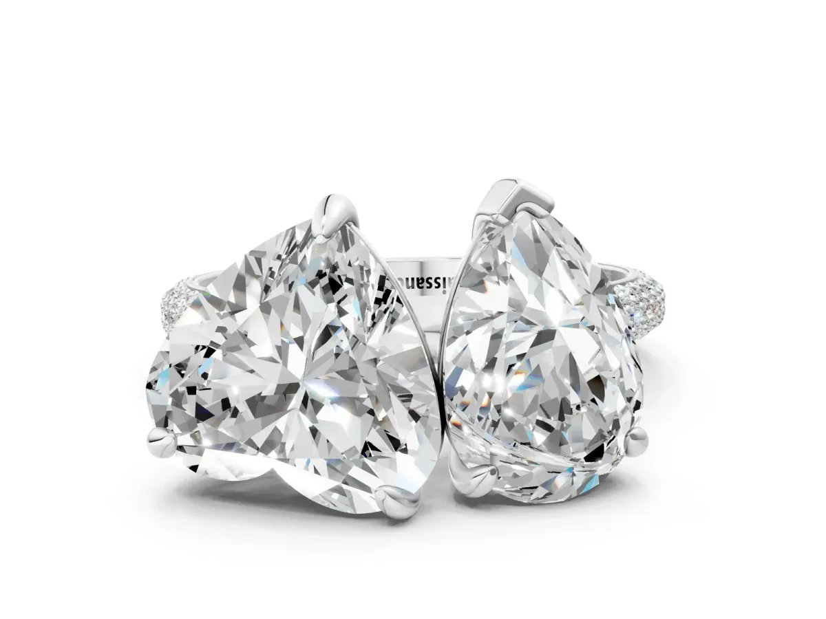 Pear and Heart Toi Moi Ring with Prong Setting and Micro Pave Band Silver