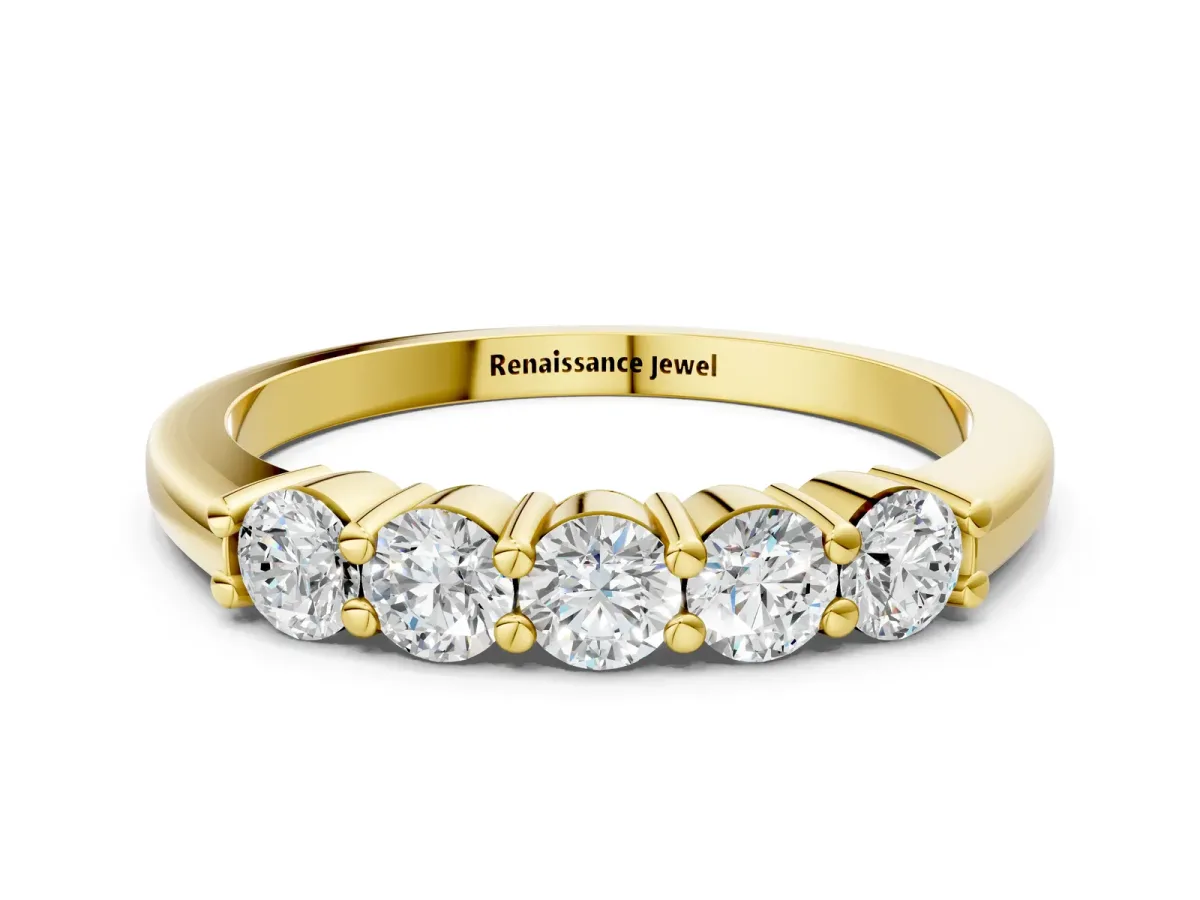 Round Cut Diamond Prong Set Half-Eternity Band Yellow gold