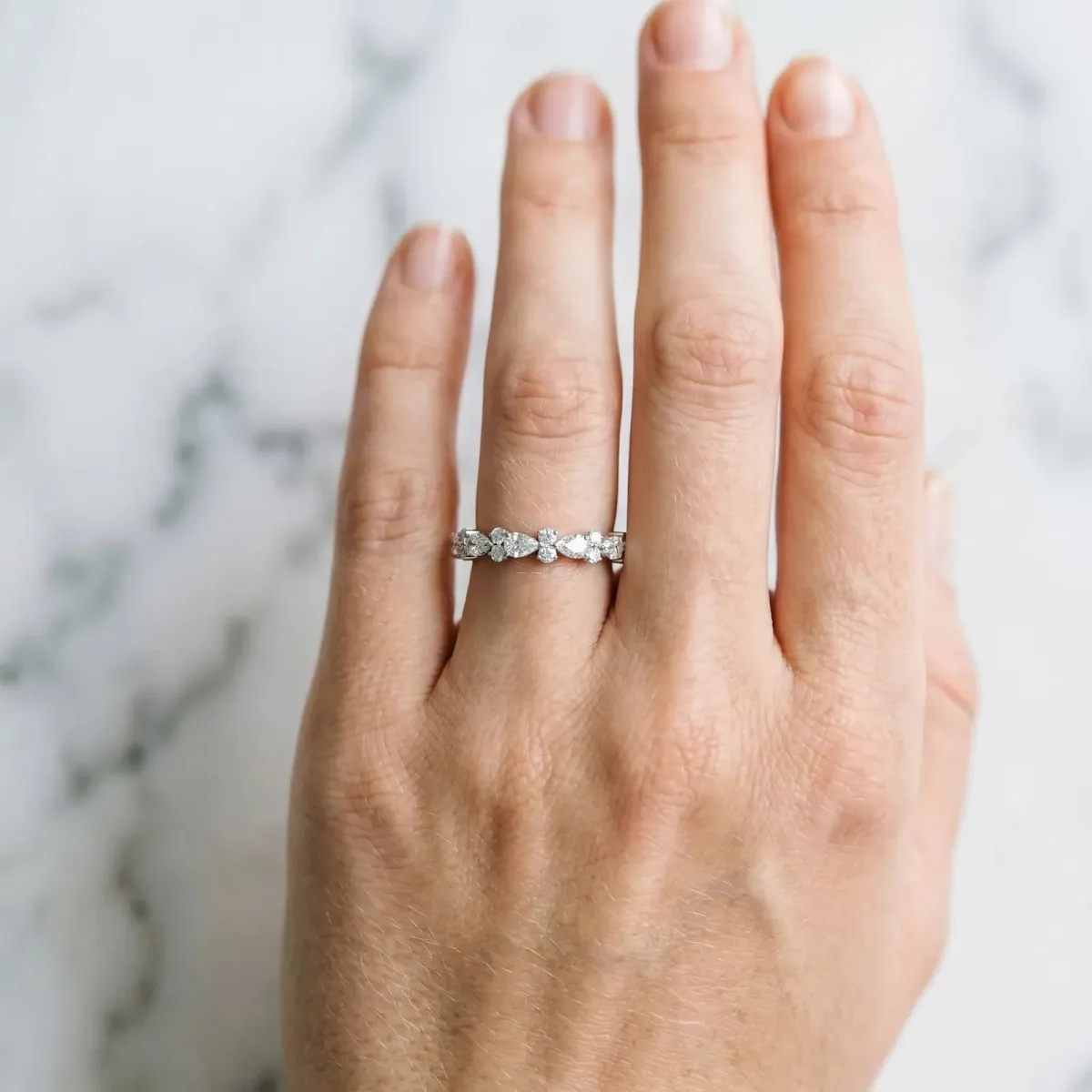Pear and Round Diamond Wedding Band Platinum