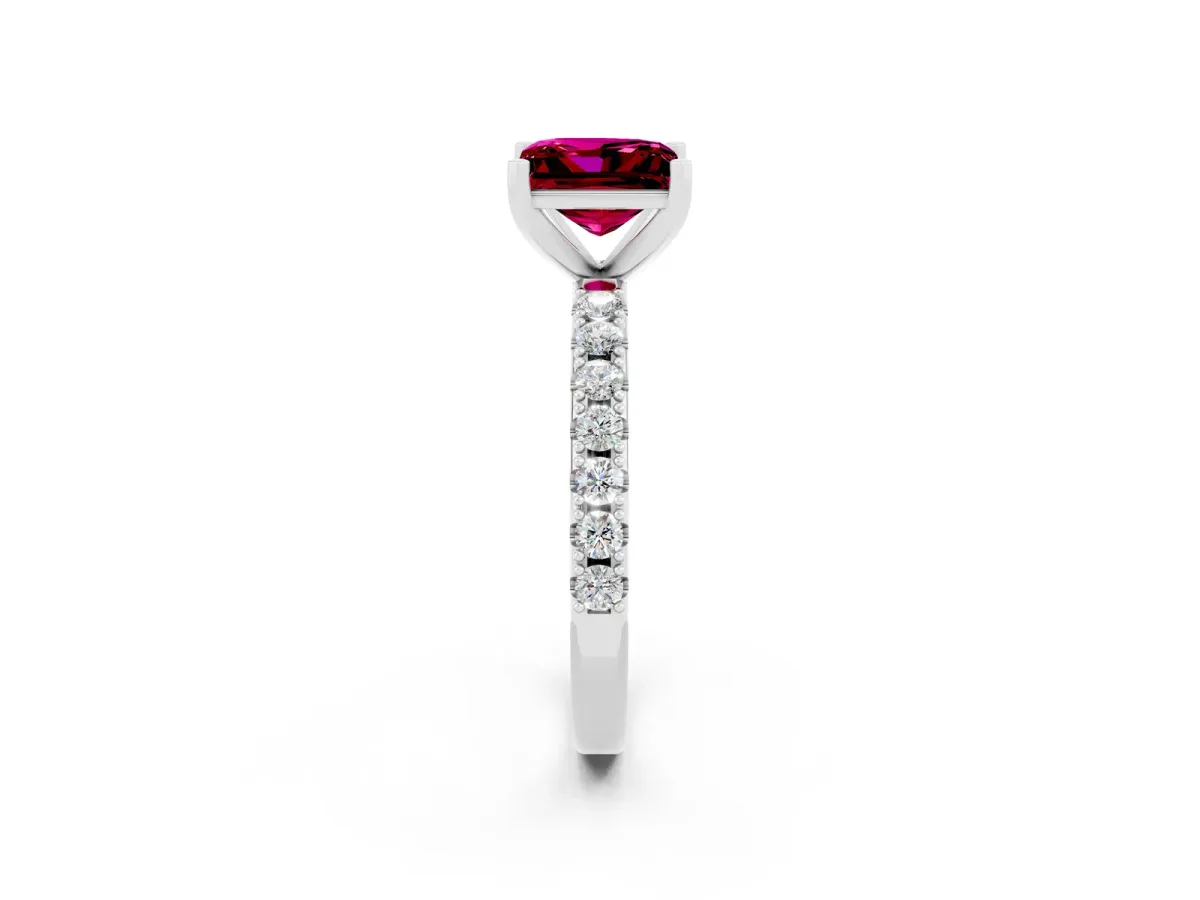 Princess Cut Garnet Solitaire Pavé Band with Four-Prong Setting Silver