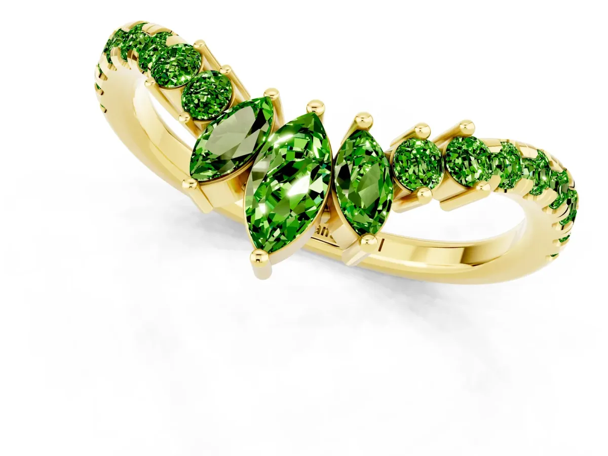 Chevron Marquise and Round Peridot Open Band with Prong Setting Yellow gold