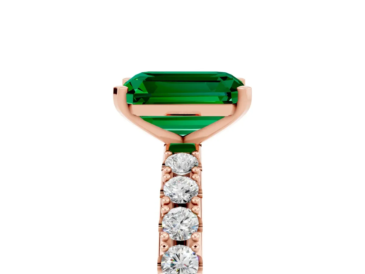Emerald Cut Emerald Solitaire Pavé Band with Four-Prong Setting Rose gold
