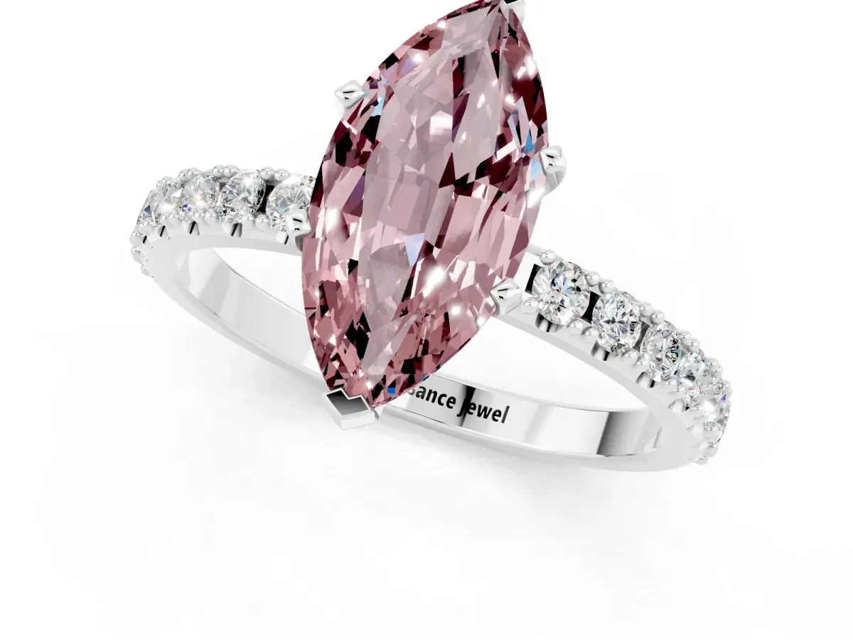 Marquise Cut Morganite Solitaire Pavé Band with Four-Prong Setting Silver
