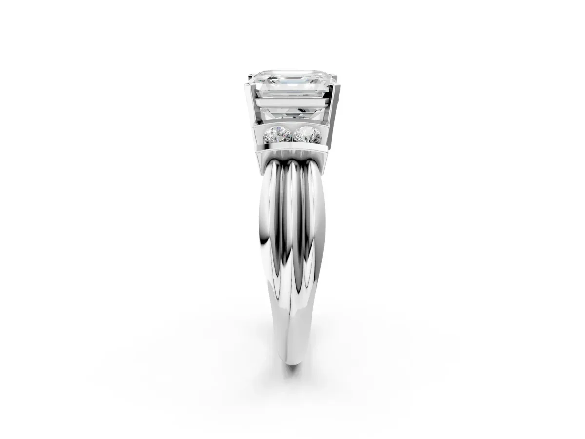 Asscher Cut Cut Three-Stone Channel Set Ring with Bar Prongs Platinum