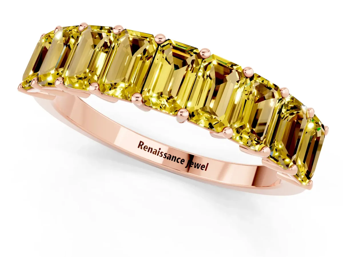 Emerald Cut Yellow Sapphire Prong-Set Eternity Band Rose gold