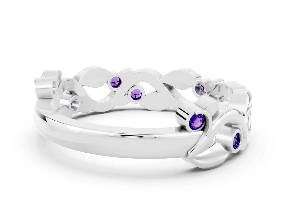 Round Tanzanite Leaf Eternity Band with Bezel Setting White gold