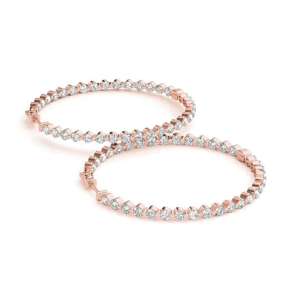 Round Diamond Prong Set Hoop Earrings Rose gold