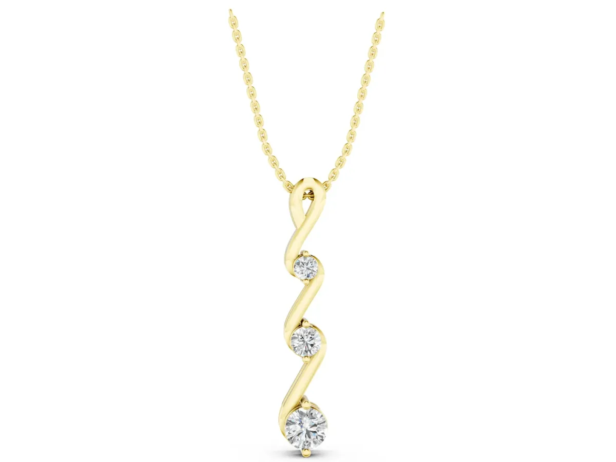 Three-Stone Round Brilliant Prong Set Pendant Yellow gold