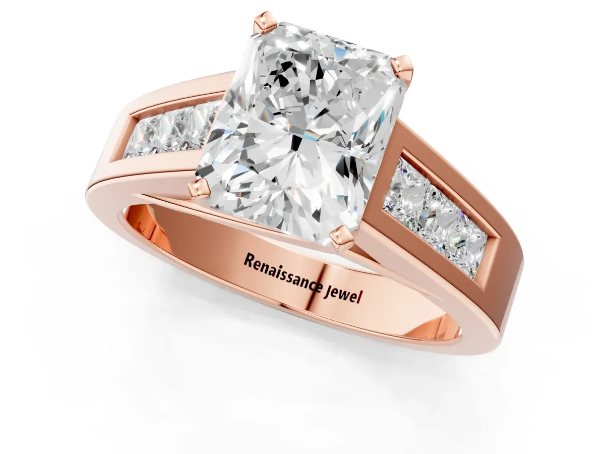Radiant Cut Cut Channel Set Solitaire Ring with Four-Prong Setting Rose gold