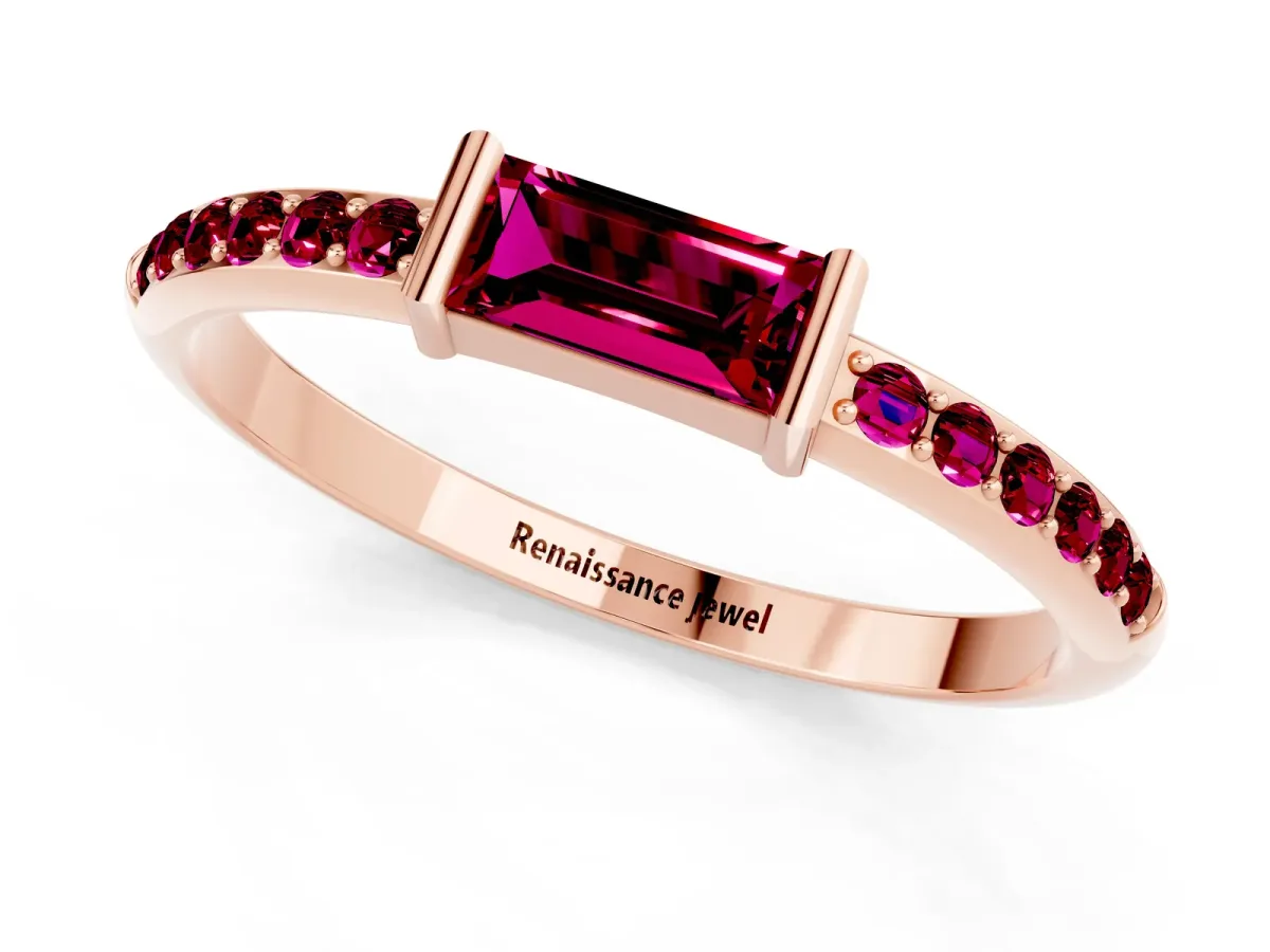 Baguette Garnet Pavé Band with Bar Setting Rose gold