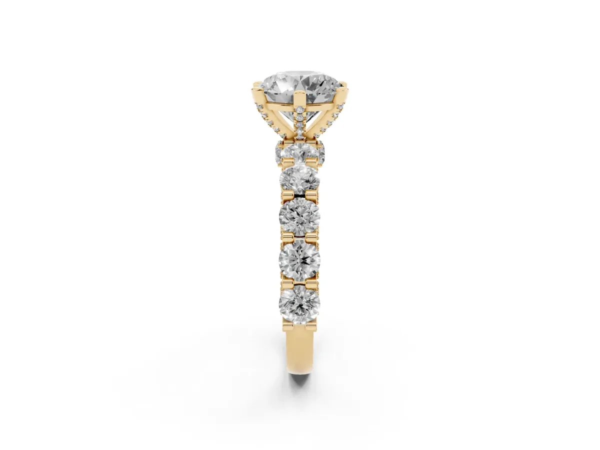 Round Diamond Mens Ring with Graduated Side Stones Yellow gold