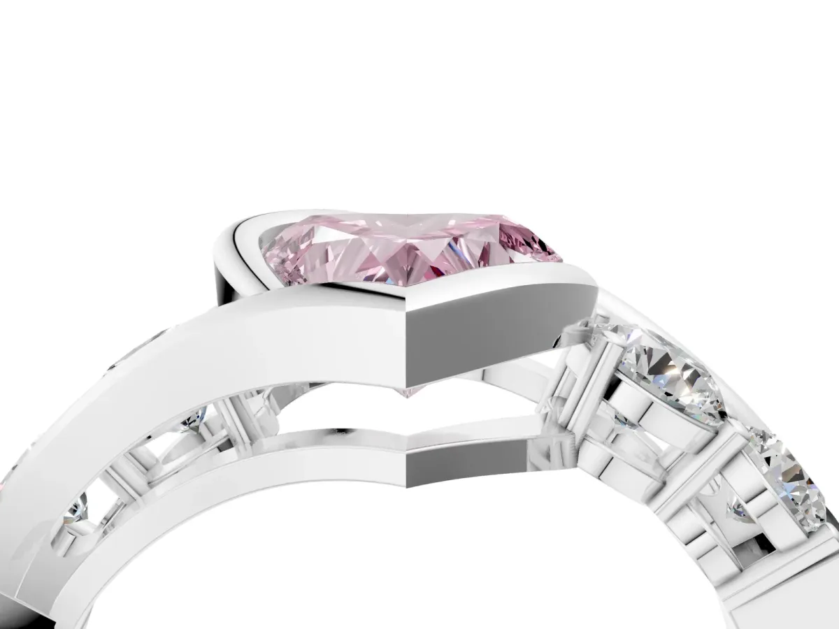 Fancy Pink Bezel Set Heart Cut Diamond Bypass Ring with Round Accents Silver