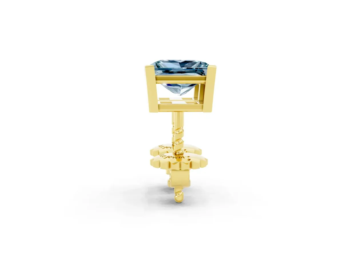 Princess Cut Aquamarine Stud Earrings Yellow gold