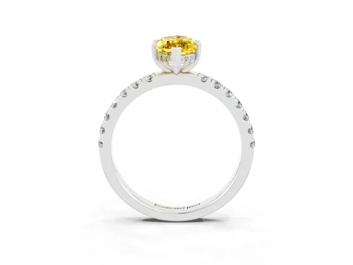 Marquise Cut Yellow Sapphire Pave Band Solitaire Ring with Round and Prong Setting Silver