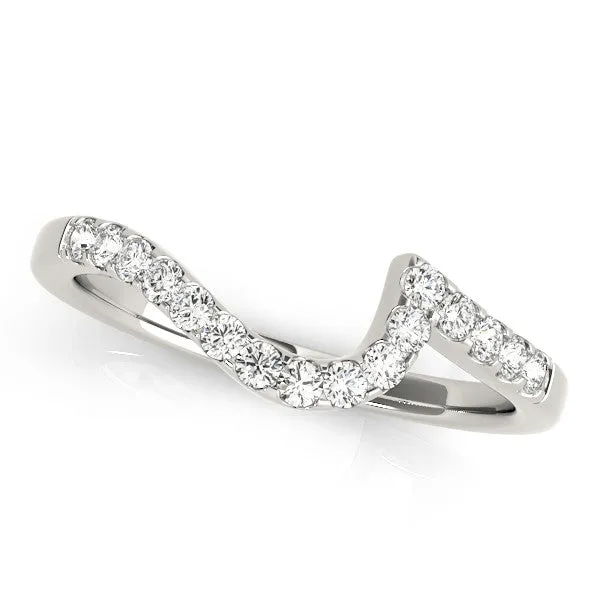 Round Diamond V-Shaped Pavé Curved Band Silver