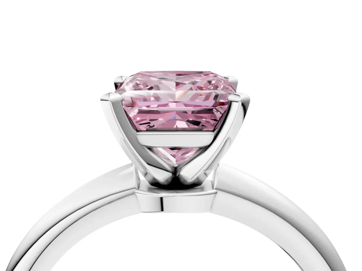 Fancy Pink Princess Cut Diamond Solitaire Ring with Six-Prong Setting and Classic Band Silver