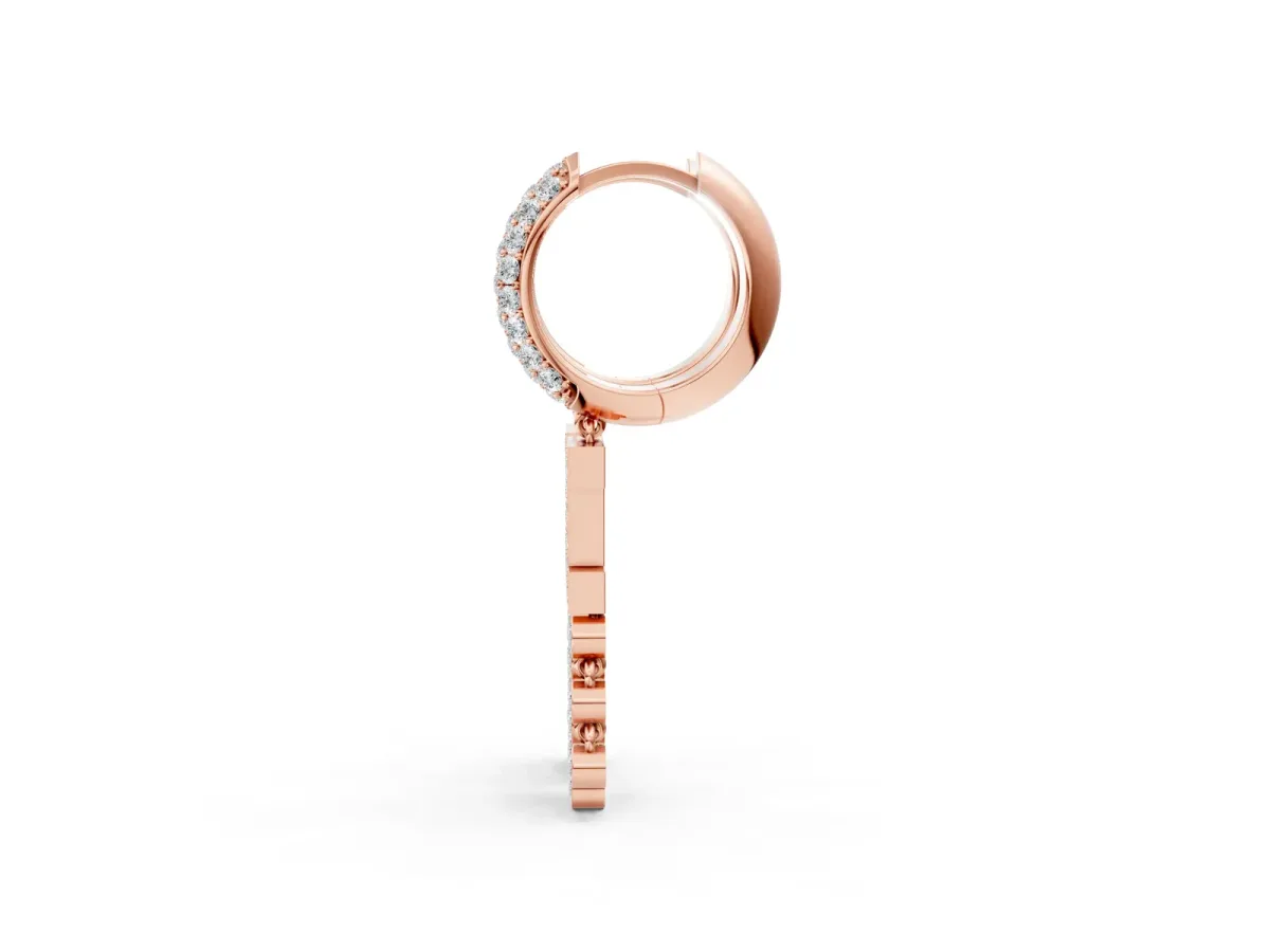 Round Diamond Initial I Huggie Hoop Earrings Rose gold