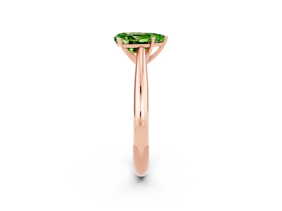Pear Cut Peridot Solitaire Engagement Ring with Cathedral Setting and Four-Prong Mount Rose gold