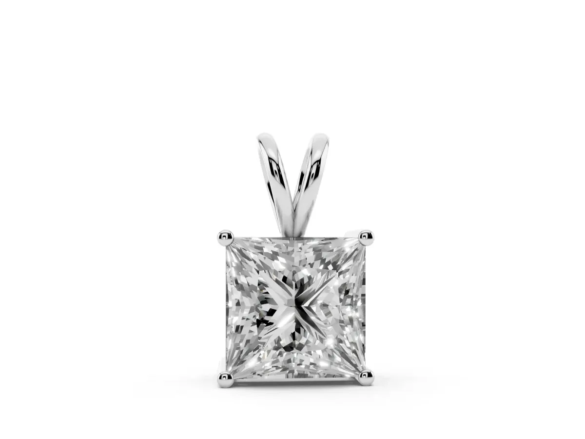Princess Diamond Solitaire Pendant with Four Prong Setting Silver