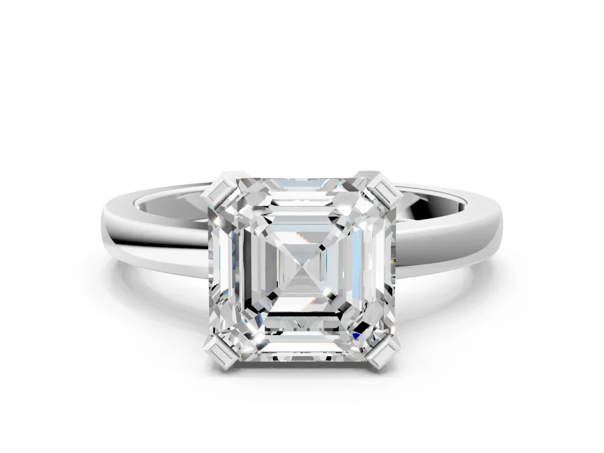 Asscher Cut Cut Solitaire Ring with Four-Prong Setting and Classic Band Platinum