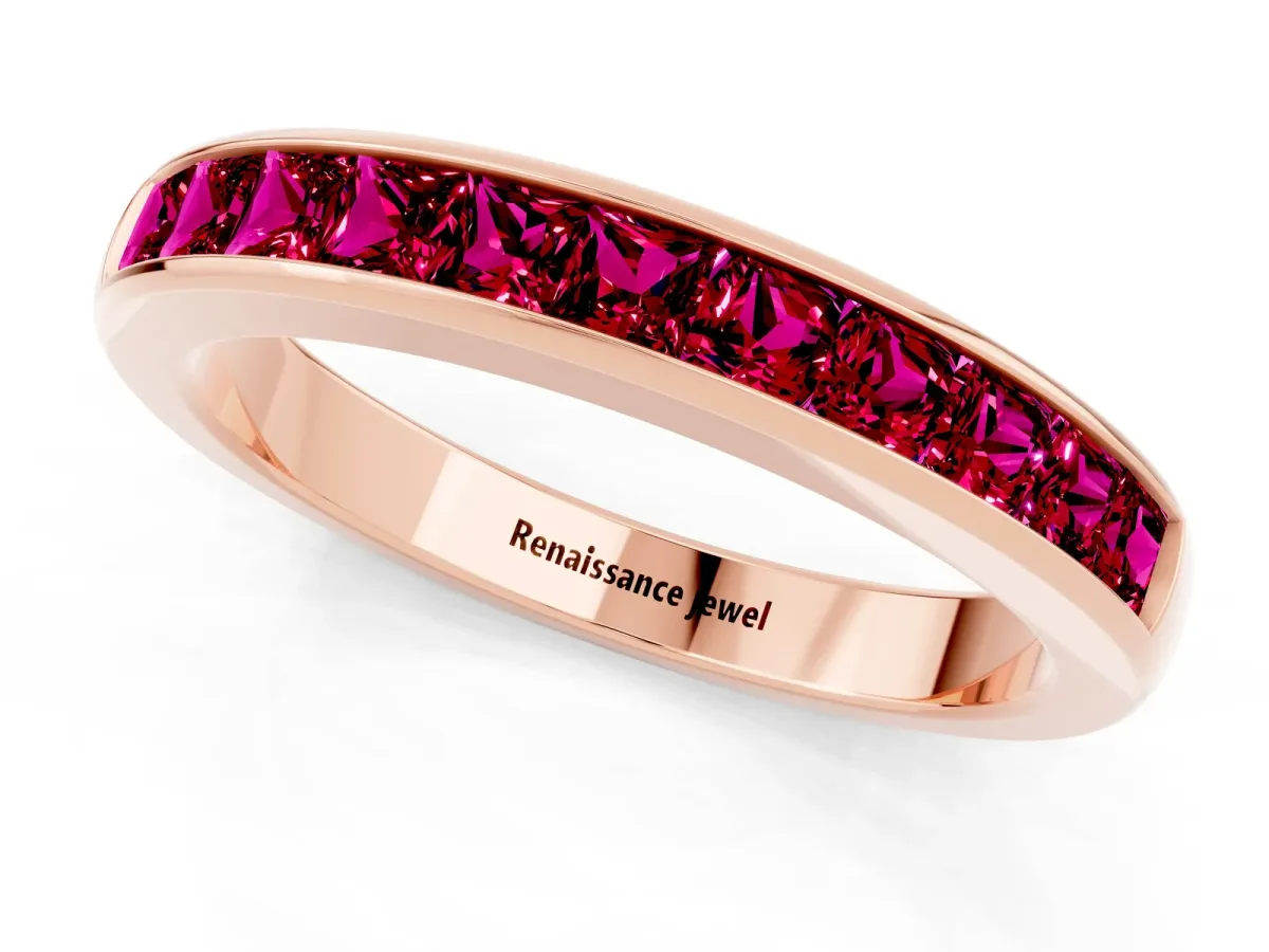 Channel Set Princess Cut Garnet Eternity Band Rose gold